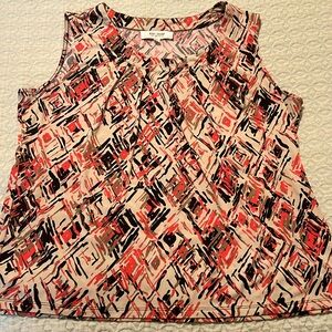 Jones Studio shell blouse, sz XL, abstract pattern with black, tan, red.